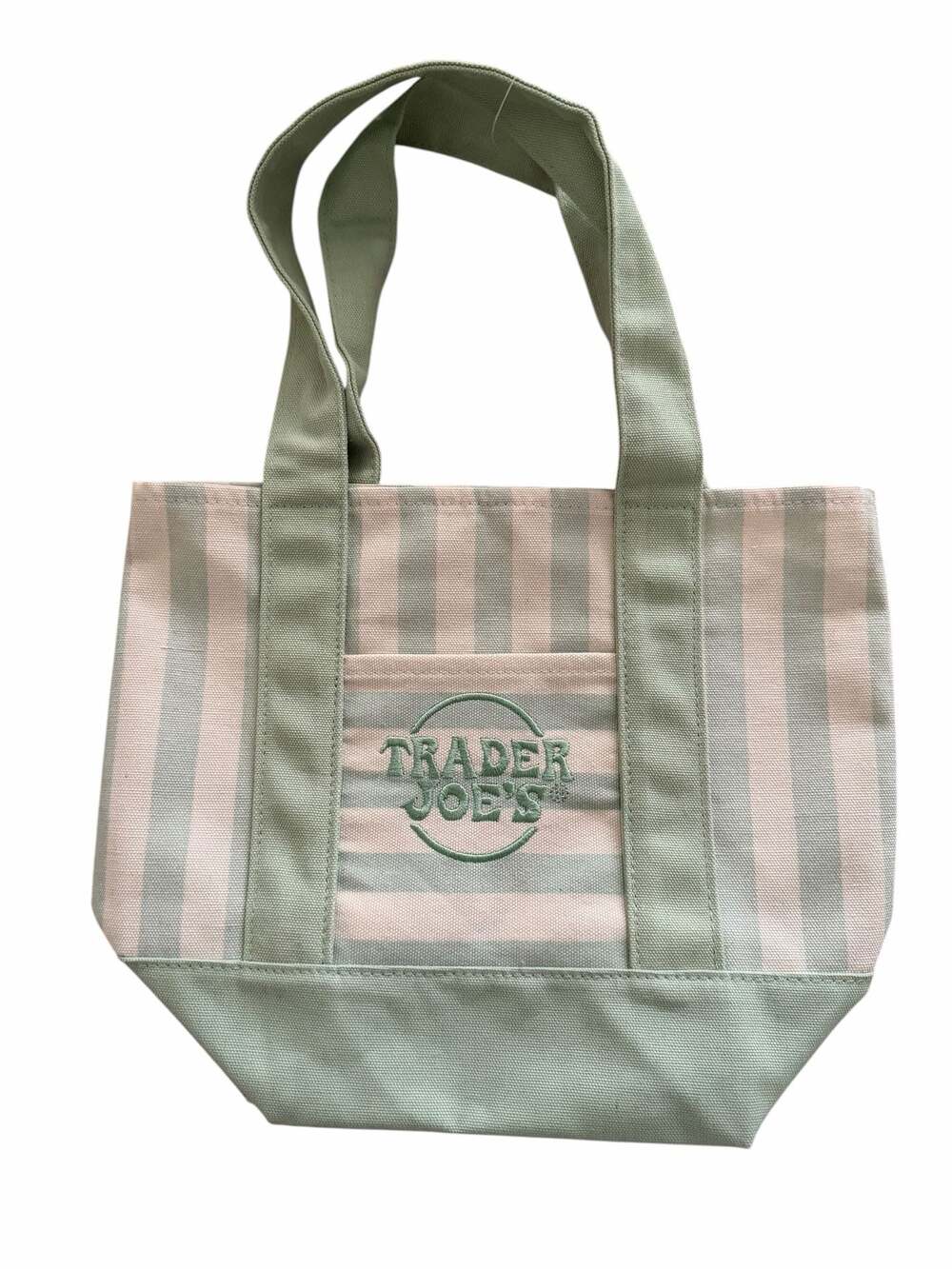 Trader Joe's Pastel Striped Canvas Mini Tote Bag in Green